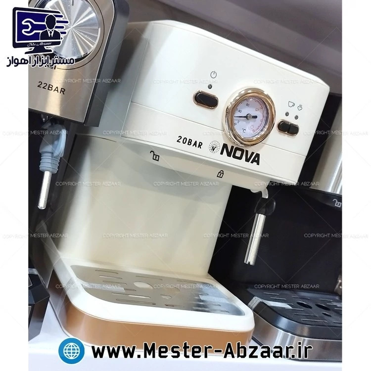 اسپرسو و قهوه ساز 2200 وات نوا پمپ 20 بار سفید و مشکی مدل NOVA NCM-190