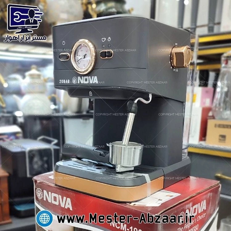 اسپرسو و قهوه ساز 2200 وات نوا پمپ 20 بار سفید و مشکی مدل NOVA NCM-190