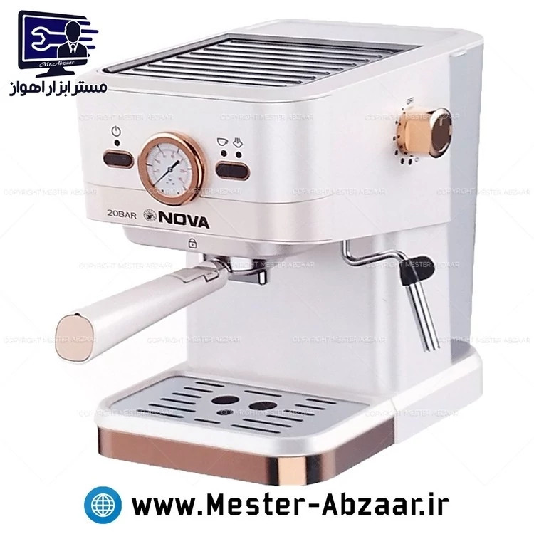 اسپرسو و قهوه ساز 2200 وات نوا پمپ 20 بار سفید و مشکی مدل NOVA NCM-190