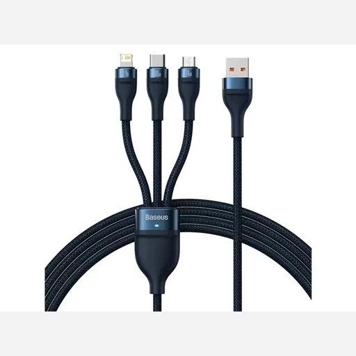 کابل شارژ و دیتا سه سرمیکرو، تایپ سی و لایتنینگ بیسوس Baseus Flash Series One-for-three Fast Charging Data Cable USB...