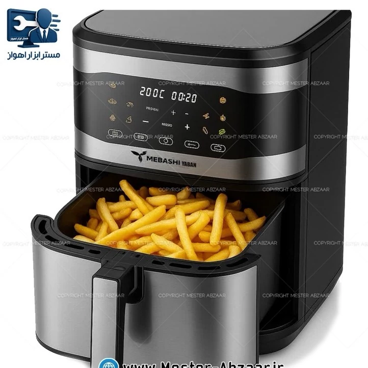سرخ کن هواپز 15 لیتری لمسی دو 2 المنت بدون روغن 3000 وات مباشی مدل MEBASHI YABAN ME-AF4806D