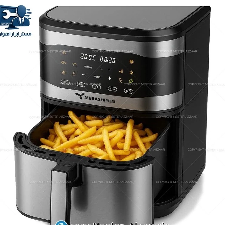 سرخ کن هواپز 15 لیتری لمسی دو 2 المنت بدون روغن 3000 وات مباشی مدل MEBASHI YABAN ME-AF4806D