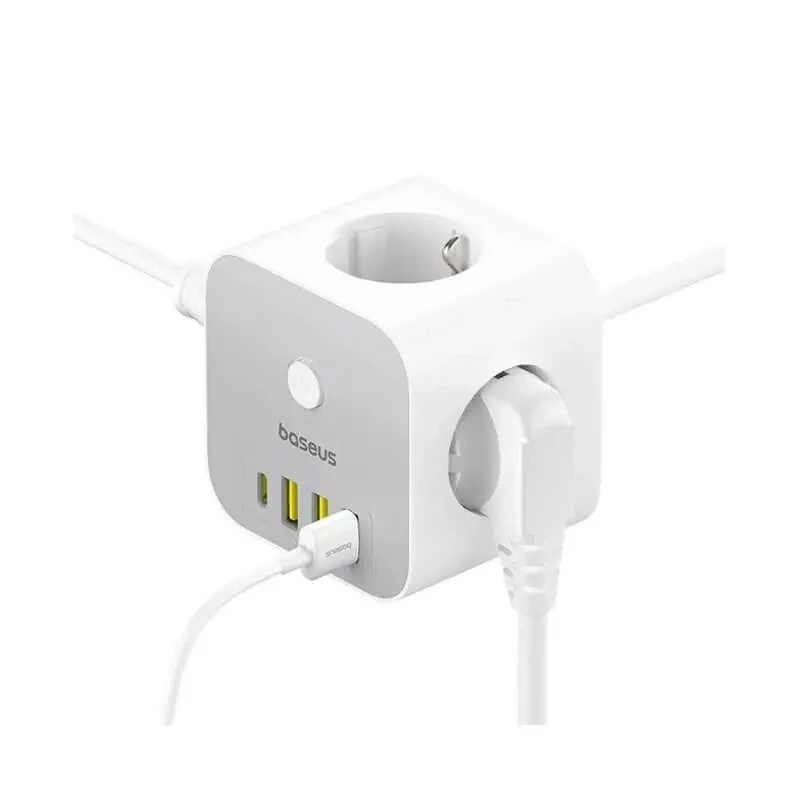 شارژر رومیزی 7 پورت باسئوس مدل PowerCombo Cube 3AC+3U+1C توان 20 وات طول کابل 1.5 متر