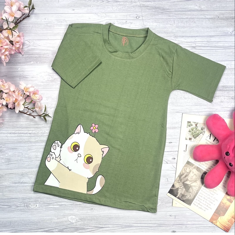 تیشرت بچگانه گربه گل به سر