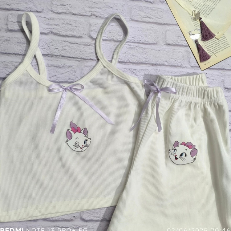 ست تاپ و شلوارک دخترونه فانتزی گربه ملوسه