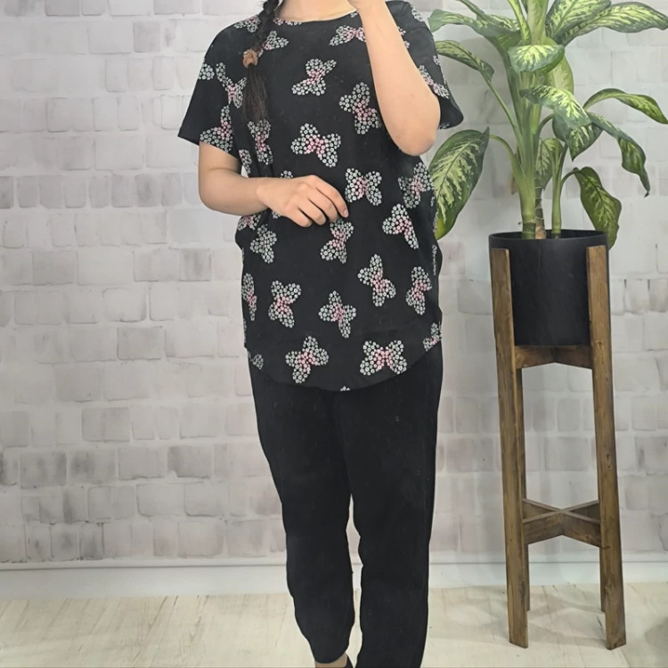 ست تیشرت شلوار پروانه خال خالی
