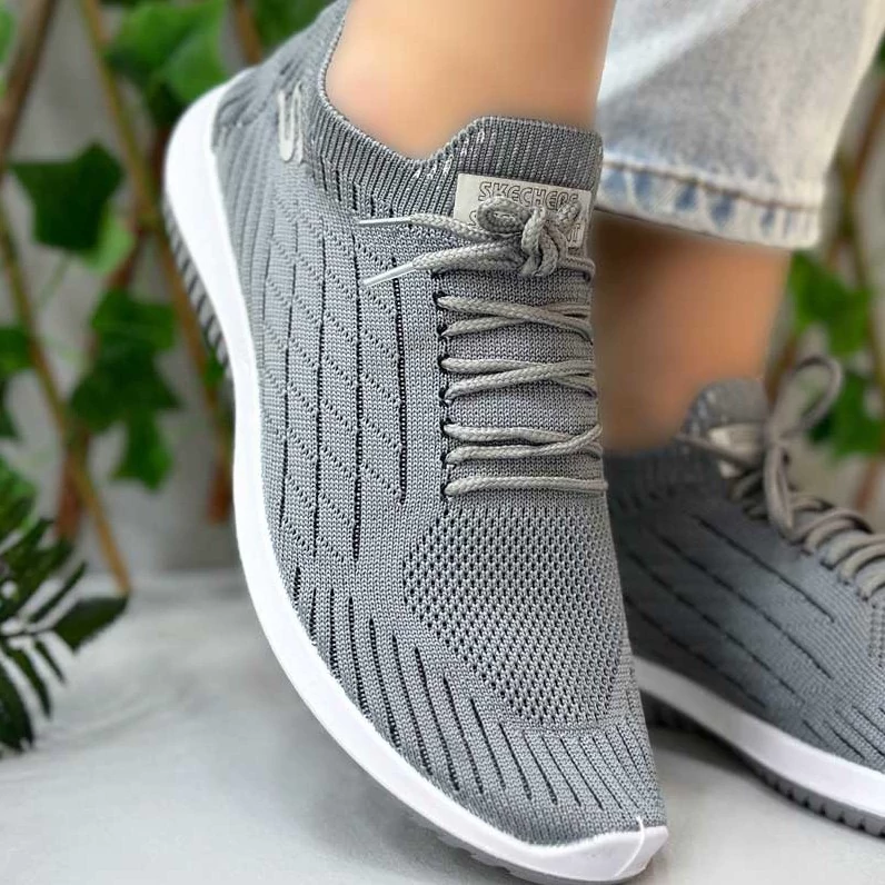 کتونی زنانه و مردانه اسکیچرز بنددار طوسی