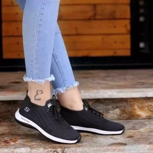 کفش جورابی اسکیچرز بنددار مشکی
