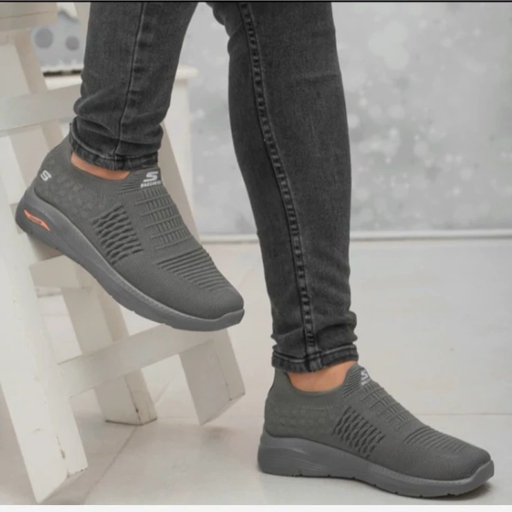 کفش اسکیچرز بدون بند جورابی مدل پرفکت رنگ طوسی