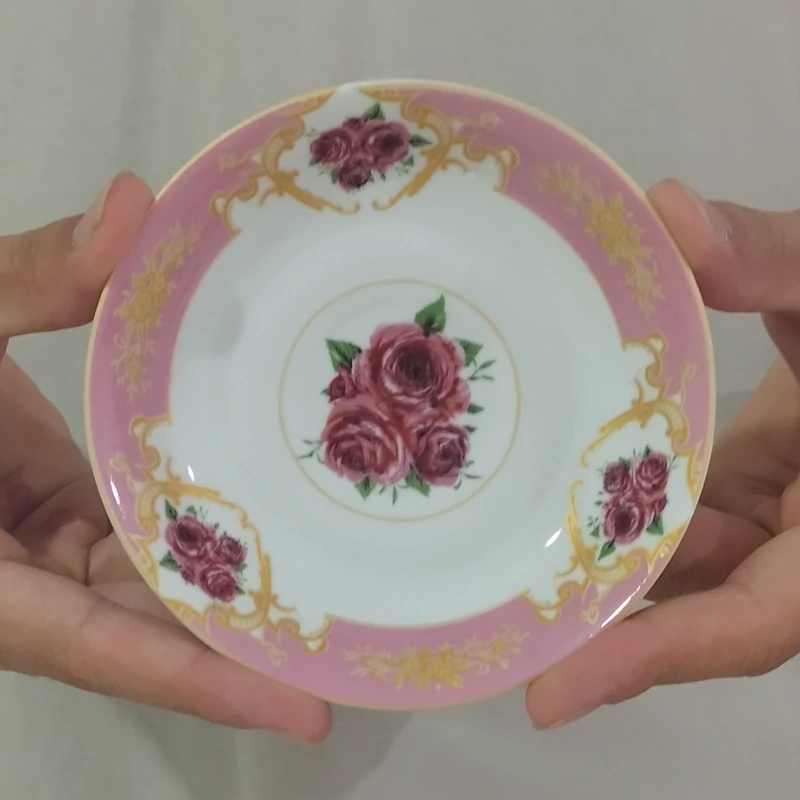 نعلبکی چینی طرح معینی صورتی رز بسته 6 عددی با ارسال رایگان