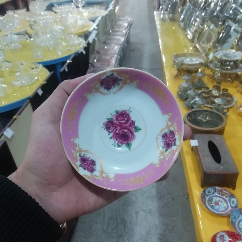 نعلبکی چینی طرح معینی صورتی رز بسته 6 عددی با ارسال رایگان