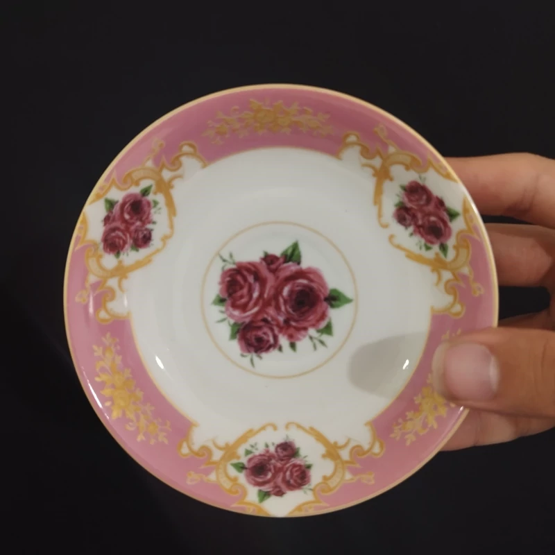 نعلبکی چینی طرح معینی صورتی رز بسته 6 عددی با ارسال رایگان