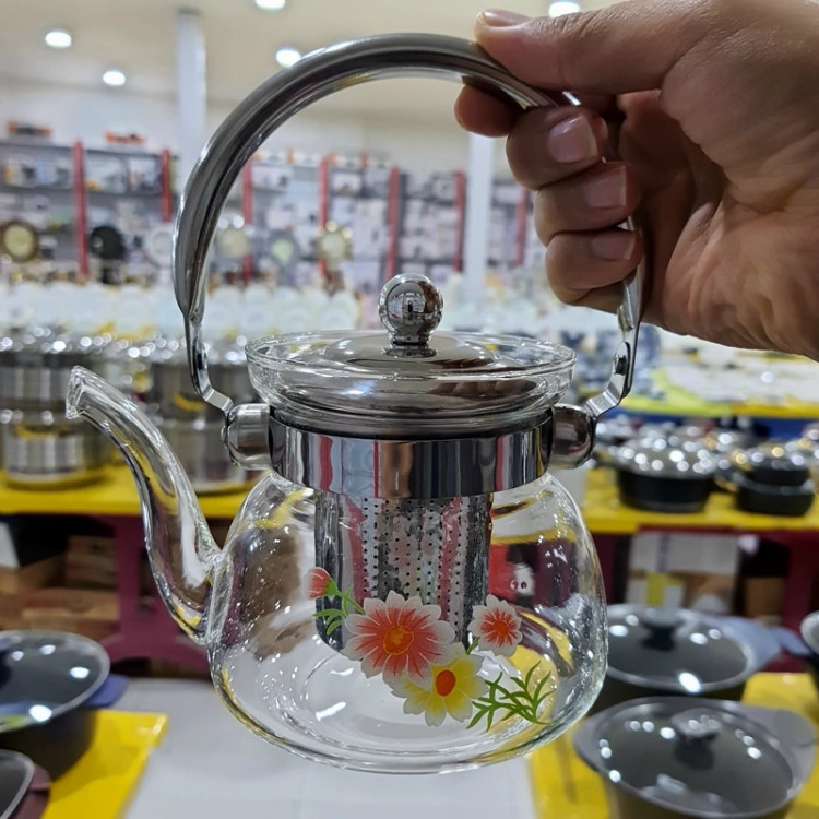 قوری پیرکس 600 میلی لیتر دسته استیل NATALY ناتالی شعله مستقیم ارسال رایگان