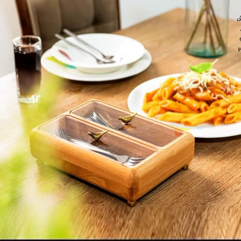 جعبه پذیرایی و جا قاشقی2 خانه چوبی مدل 11058