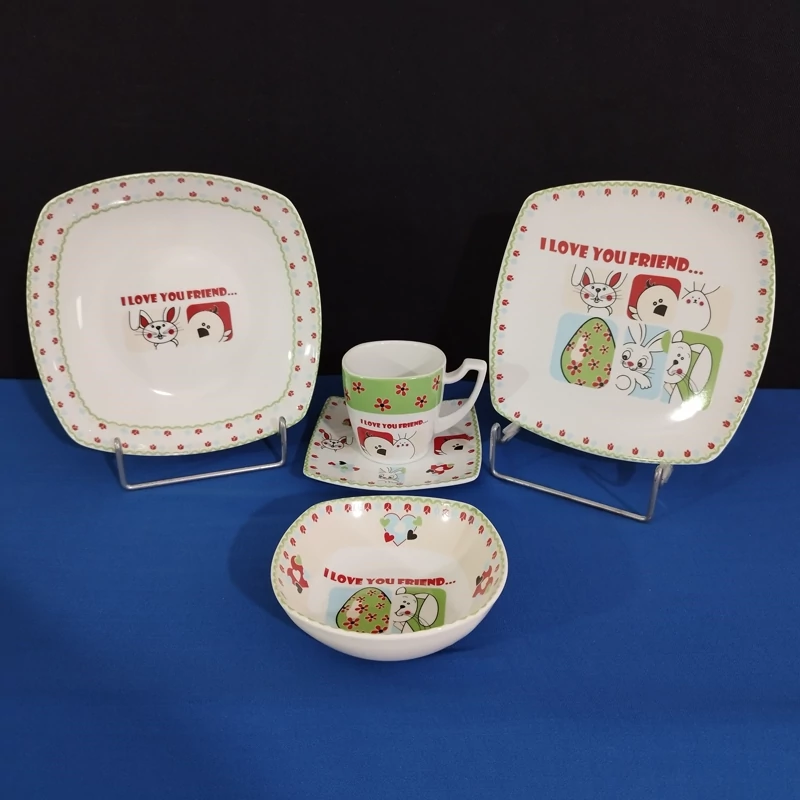 ست غذا خوری کودک 5 پارچه چینی EPM مدل سناتور، طرح خرگوش سبز