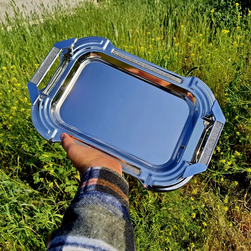 سینی استیل 2 تایی نگین دار مینیاتور مدل 002 با ارسال رایگان