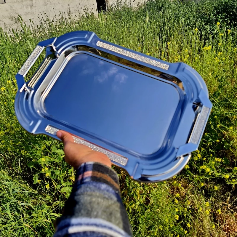 سینی استیل 2 تایی نگین دار مینیاتور مدل 002 با ارسال رایگان