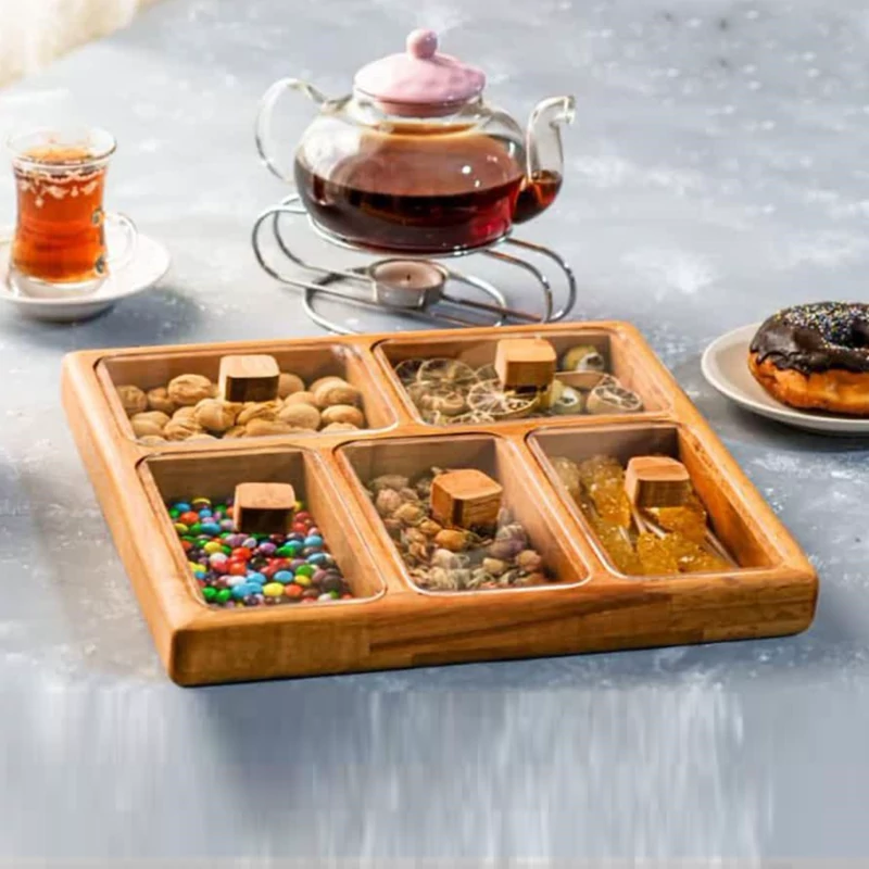 جعبه پذیرایی یا تی بگ 5 خانه چوبی کد 11025