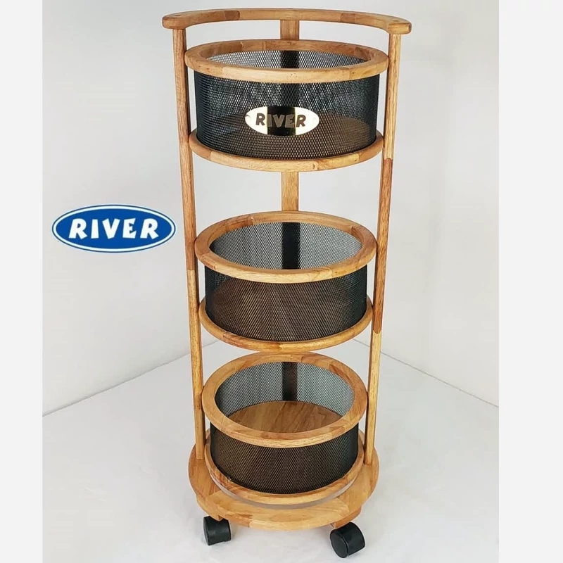 سبد سیب زمینی و پیاز چرخ دار 3 طبقه چوبی ریور RIVER مدل 3913 با ارسال رایگان