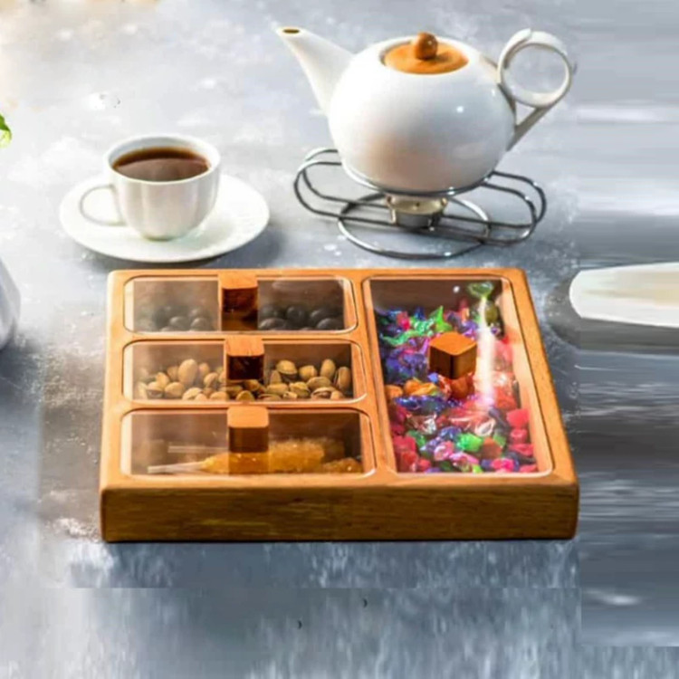 جعبه پذیرایی یا تی بگ 4 خانه چوبی مدل 11038