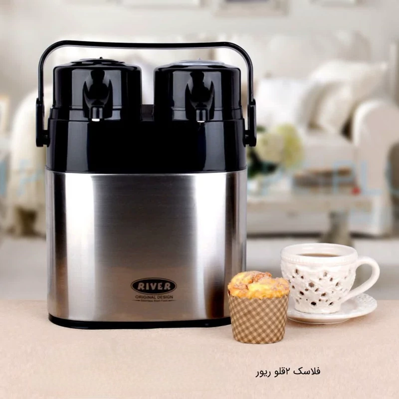 فلاسک پمپی شیشه دار 2 قلو 1+1 لیتر ریور کد 8604 با ارسال رایگان