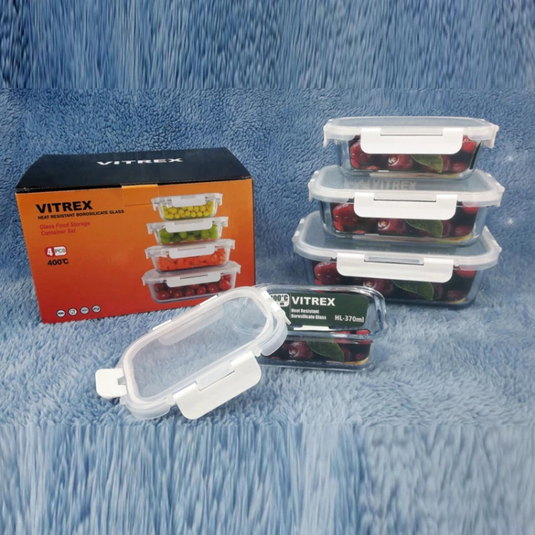 ظرف نگهدارنده غذا 4 تکه مستطیل ویترکس سفید VITREX 370