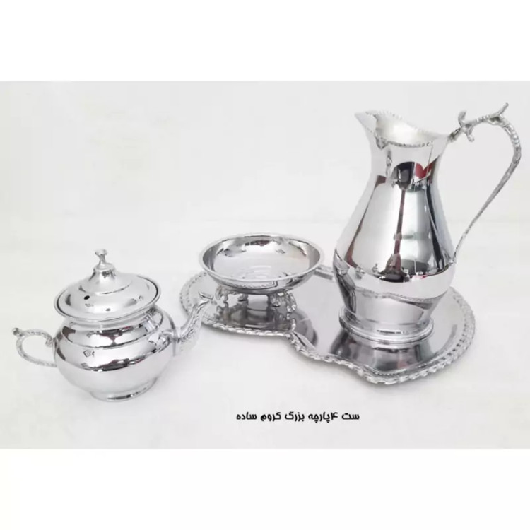 ست کنار سماوری بزرگ کروم ساده ارسال رایگان