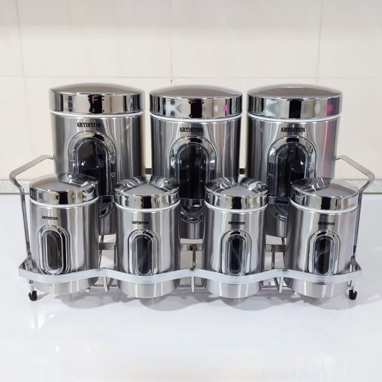 ست 8 پارچه ادویه و حبوبات آرتیستون استیل درب کروم کد 8346 ارسال رایگان