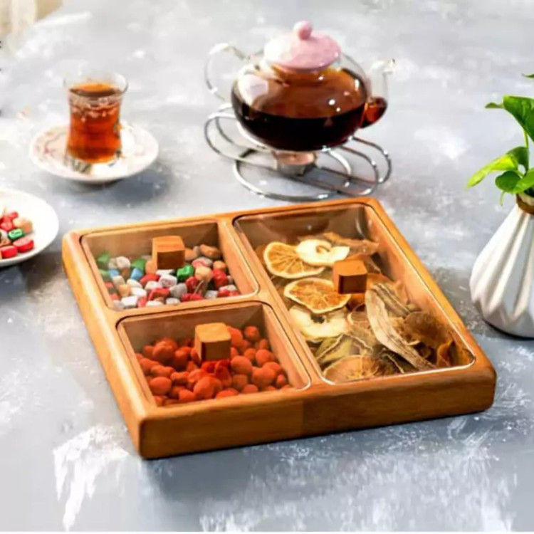 جعبه پذیرایی یا تی بگ چوبی 3 خانه مدل 11023