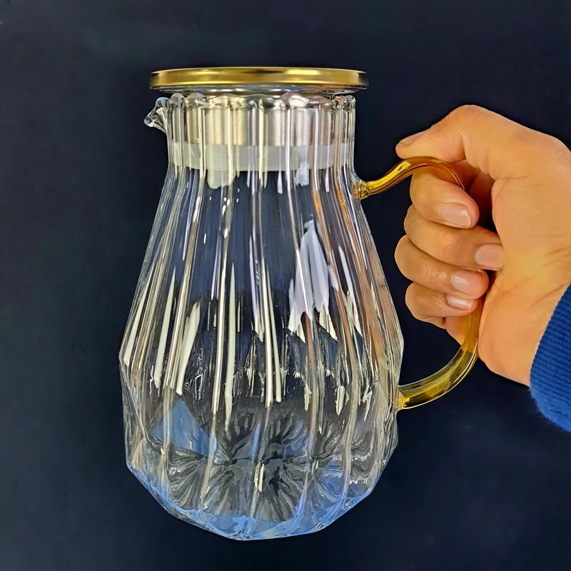ست پارچ و لیوان پیرکس دسته طلایی ناتالی NATALY با سینی چوبی مدل 5508/8 بسته 8 عددی