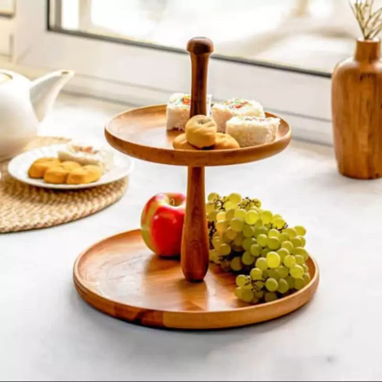 ظرف شیرینی 2 طبقه چوبی مدل 11062 با چوب راش گرجستانی