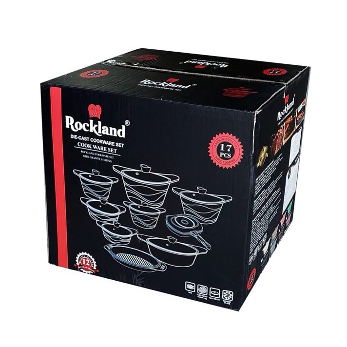 سرویس قابلمه گرانیتی 17 پارچه راکلند رزگلد ROCKLAND با ضمانت 18 ماهه با ارسال رایگان