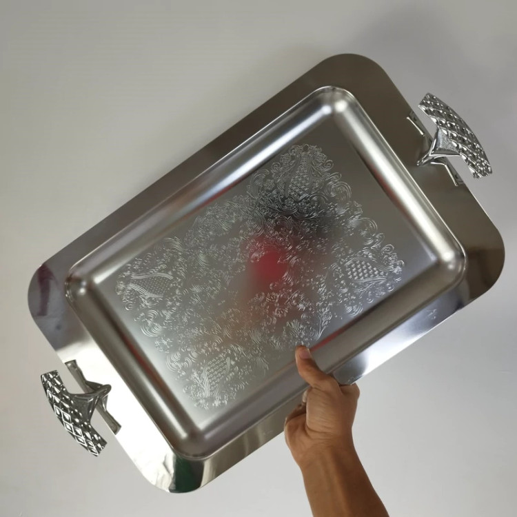 سینی استیل مستطیل بزرگ بی پایه ریور کد 1116 بسته 1 عددی