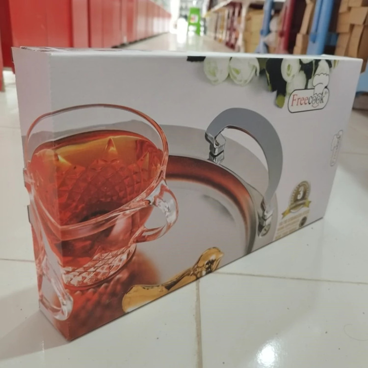 سینی استیل گرد فری کوک مدل ساده دسته طلایی کد 0077 ارسال رایگان