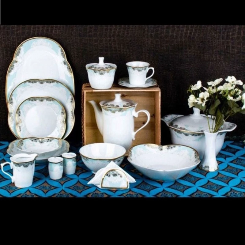 سرویس چینی 30 پارچه پردیس مدل دانته فیروزه ای 6 نفره