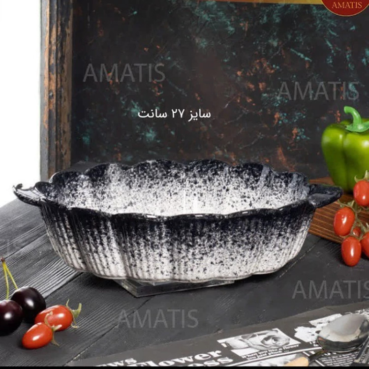 تابه بیضی سرامیکی ملورین مشکی مدل نیلوفر کد 3149 با ارسال رایگان