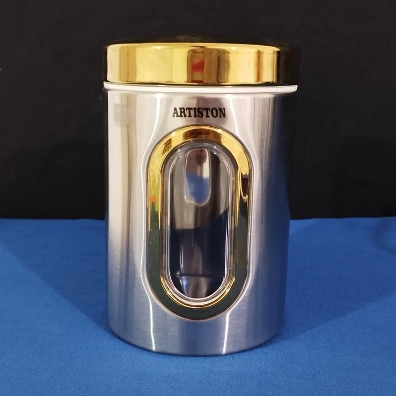 ست 8 پارچه ادویه و حبوبات استیل آرتیستون درب طلایی کد 8546