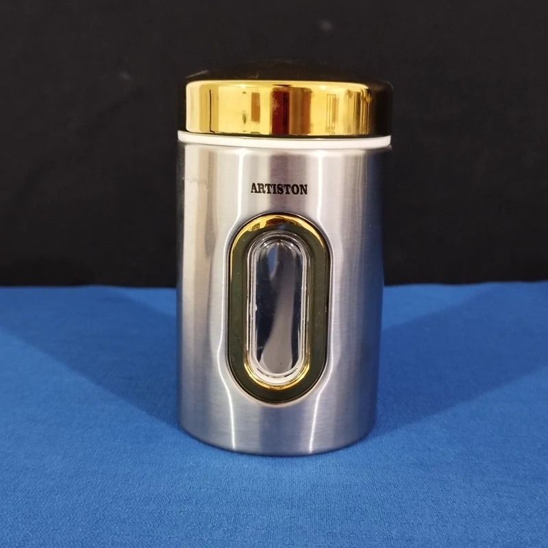 ست 8 پارچه ادویه و حبوبات استیل آرتیستون درب طلایی کد 8546