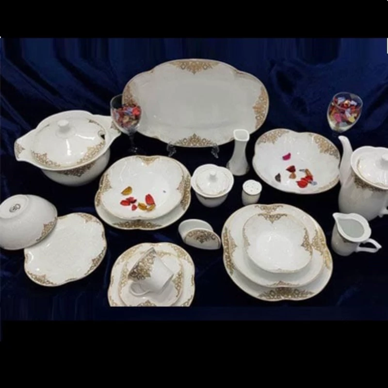 سرویس چینی 104 پارچه 12 نفره پردیس مدل مونیکا طلایی