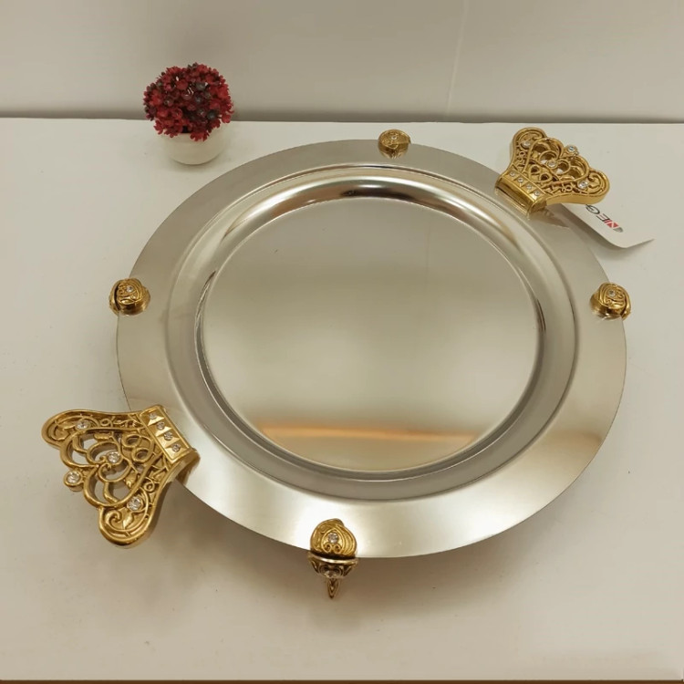سینی استیل نگار کوچک گرد کد 422 مدل تاج طلایی
