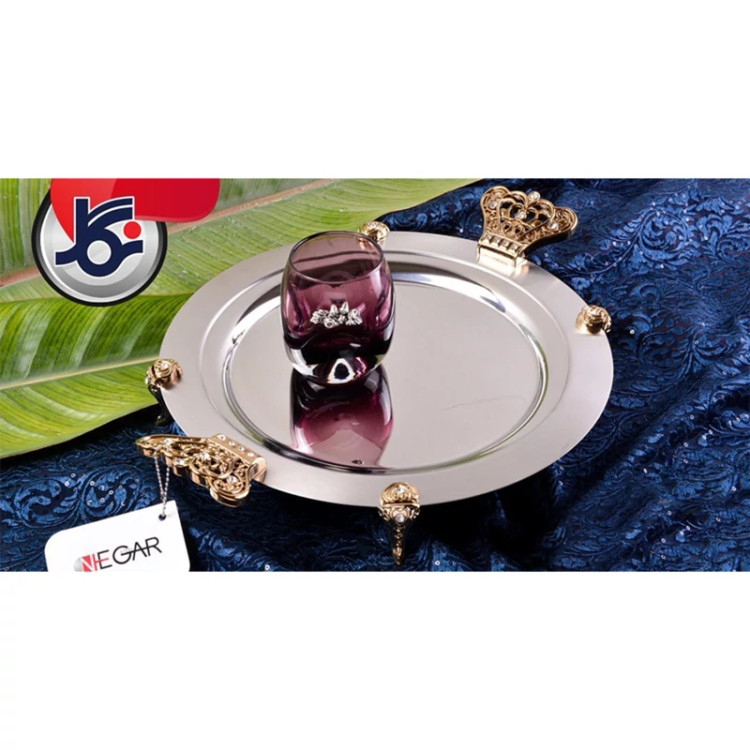 سینی استیل نگار کوچک گرد کد 422 مدل تاج طلایی