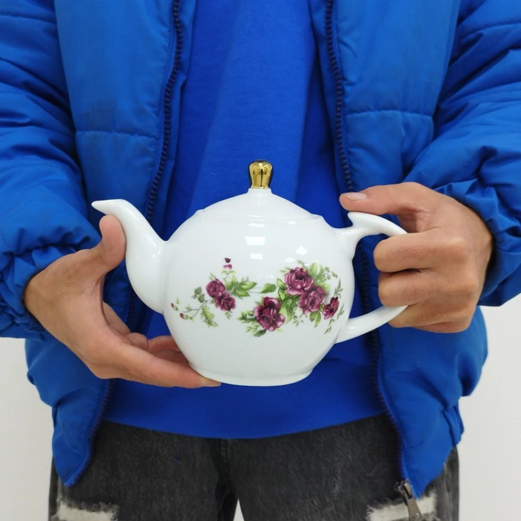 قوری چینی تقدیس مدل گل سرخ سایز 8 ارسال رایگان