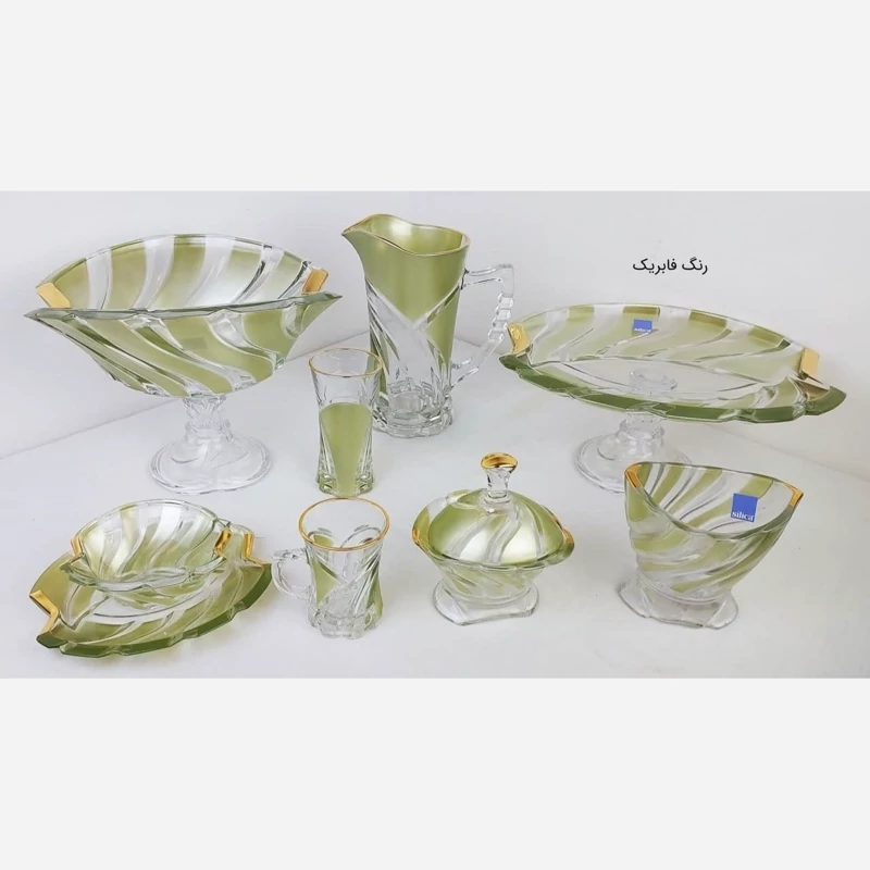 سرویس پذیرایی کریستال 30 پارچه مارکز ژاپن مدل ماربل کد 96 سبز طلایی