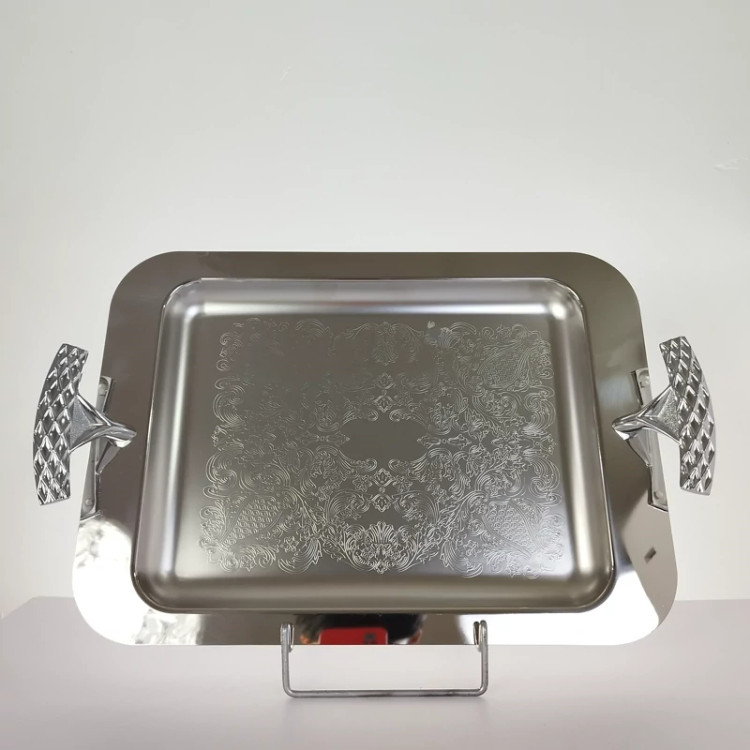 سینی استیل مستطیل متوسط بی پایه ریور کد 1216 بسته 1 عددی با ارسال رایگان