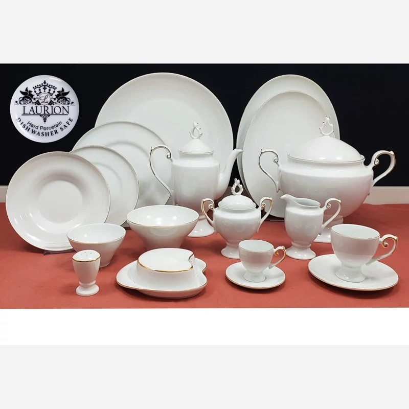 سرویس چینی 128 پارچه لورین مدل کوئین خط طلایی، 18 نفره