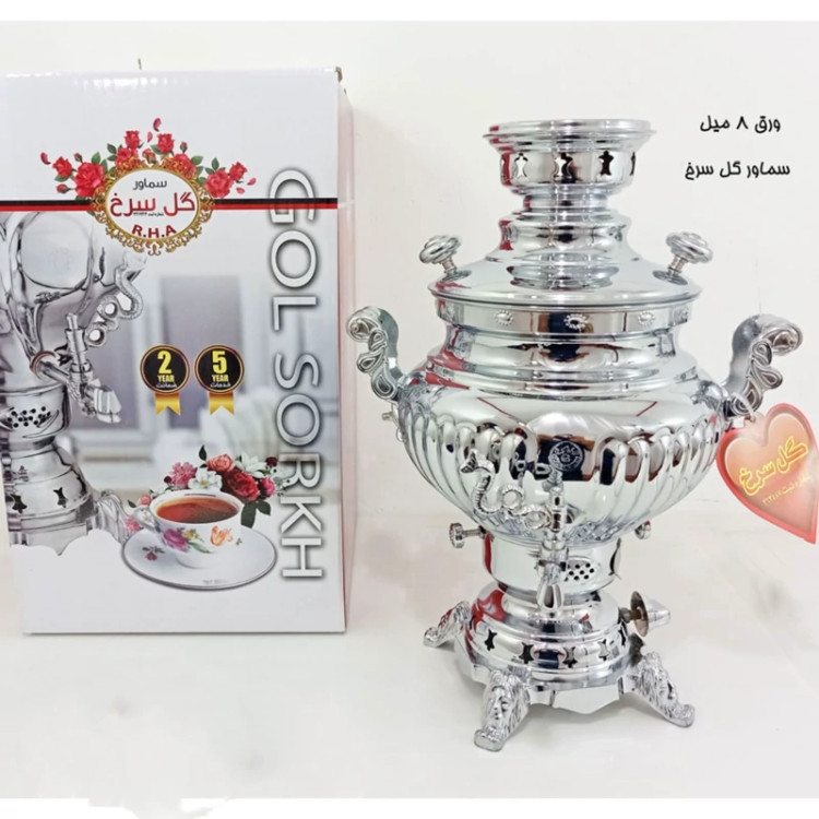 سماور 6 لیتر گازی گل سرخ مدل عدسی ساده ارسال رایگان