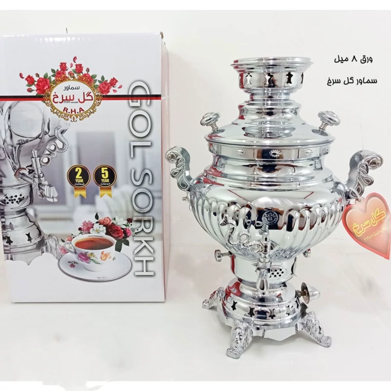 سماور 6 لیتر گازی گل سرخ مدل عدسی ساده ارسال رایگان