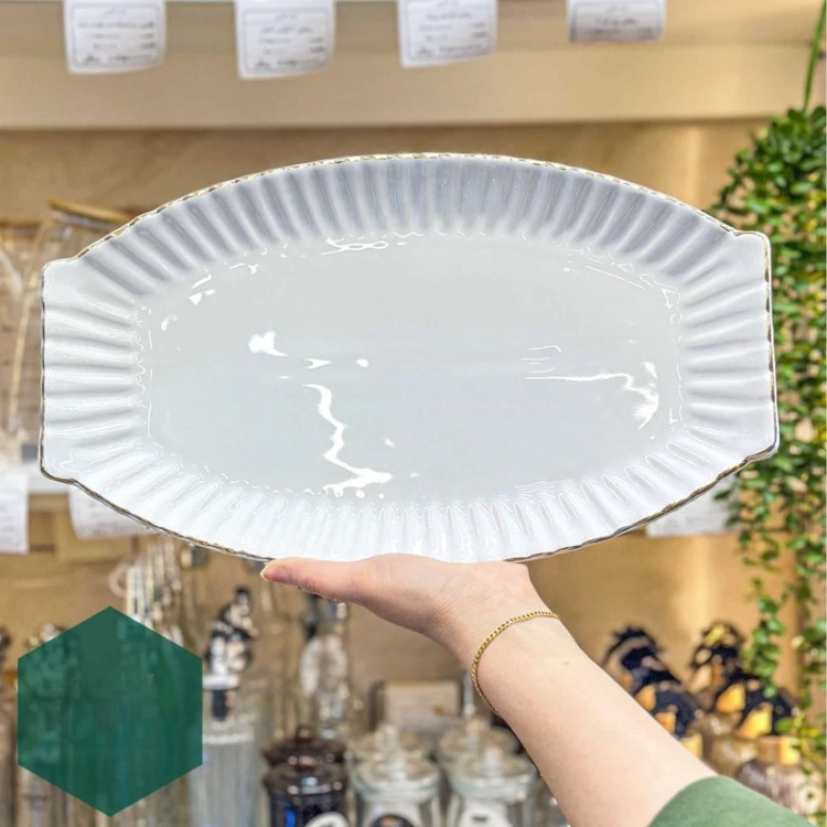 دیس بیضی سرامیک آماتیس مدل انگشتی لب طلا کد 725 ارسال رایگان
