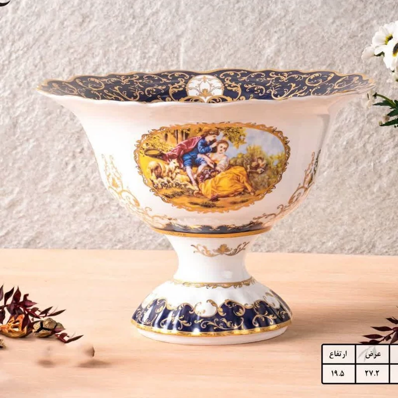 میوه قدح خوری پایه دار چینی متوسط لیلی مجنون سرمه ای کد 8031