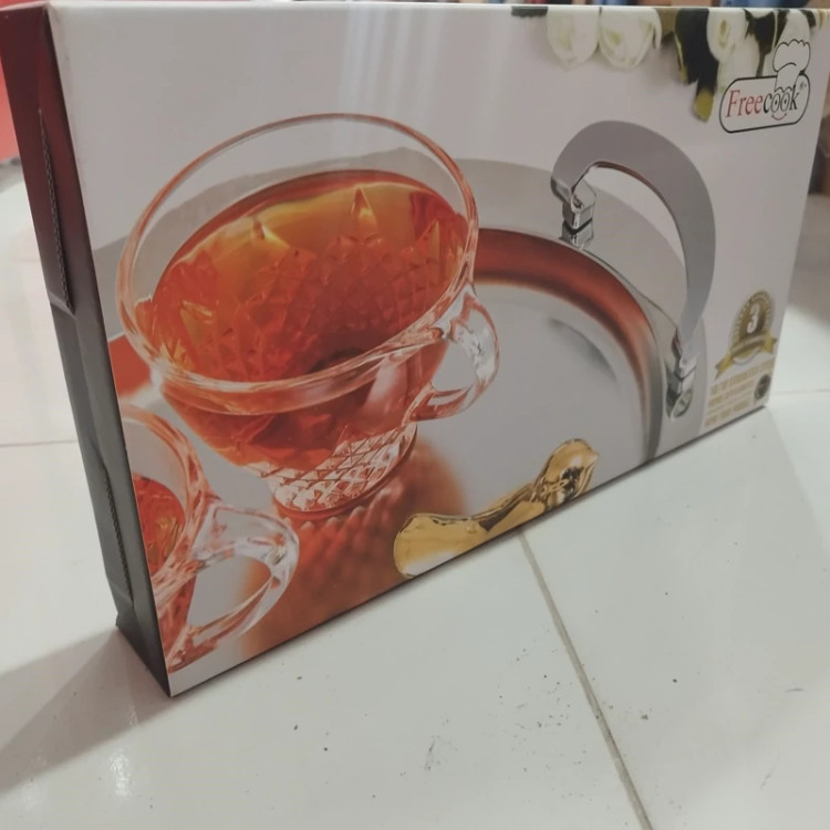 سینی استیل برند فری کوک مدل مستطیل کوچک گلدار کد 0069